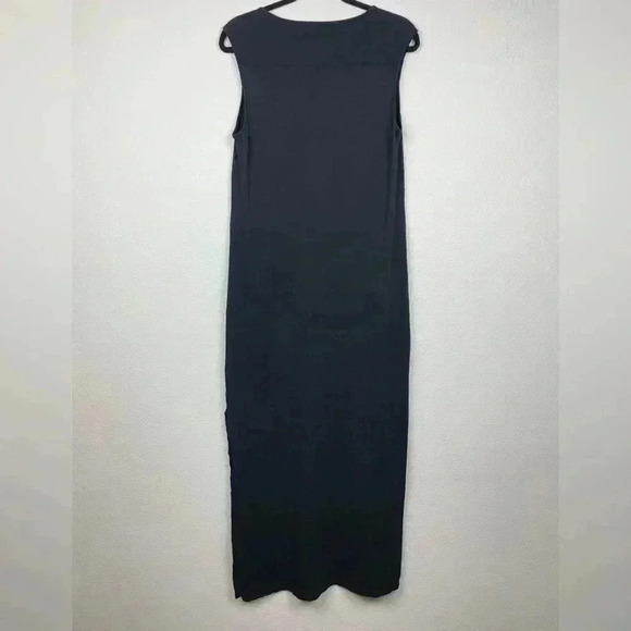 VELVET by Graham Spencer Black Vintage Slub Maxi Dress T-Shirt Leg Slit Medium - Picture 10 of 13